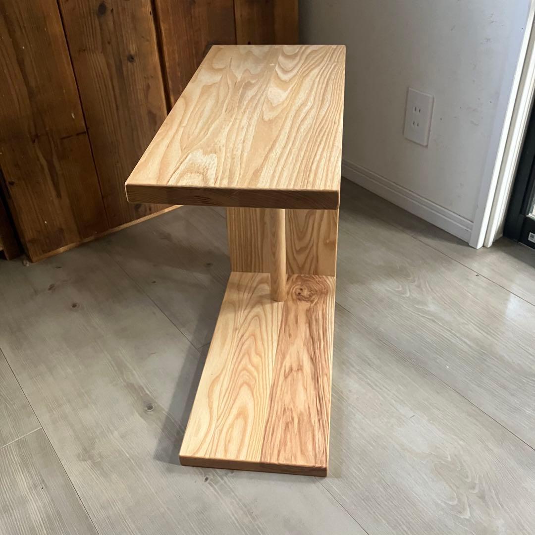 ホワイトアッシュ無垢材　コの字　サイドテーブル　ハンドメイド