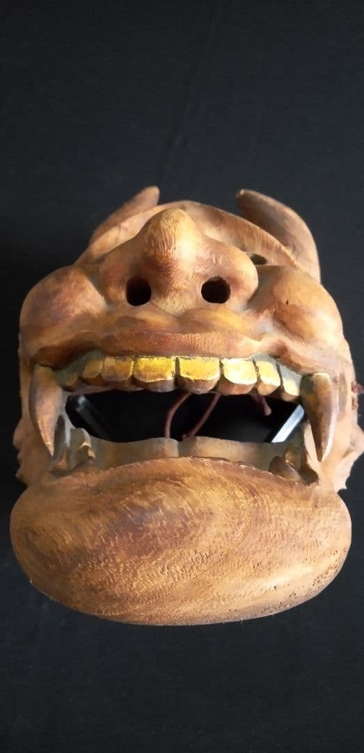 s*2様 般若、木彫お面 角付き 茶色