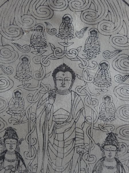 アンティーク 善光寺 一光三尊阿弥陀如来像 阿弥陀如来 観音菩薩 紙本 掛軸