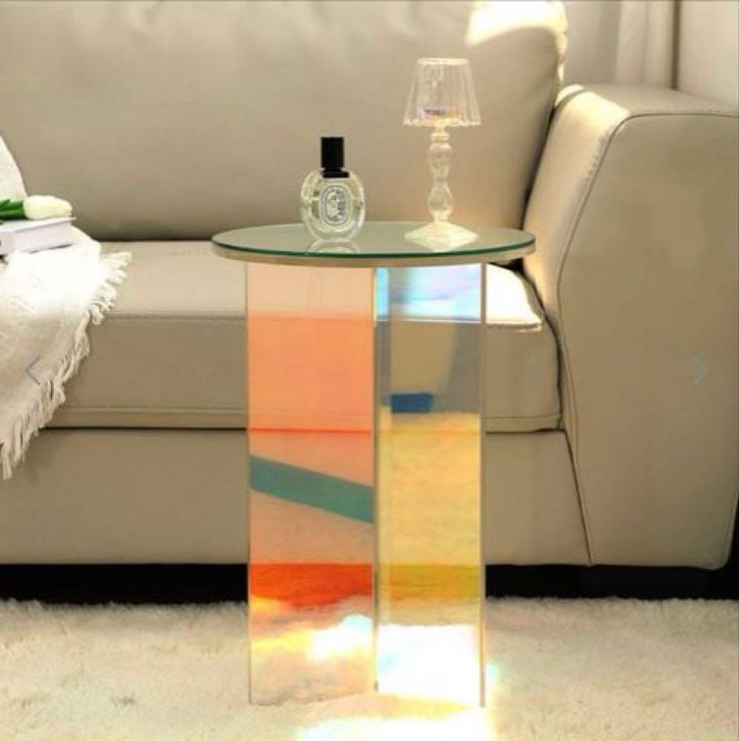 オーロラ ホログラム 韓国風アクリル円形ミニサイドテーブル