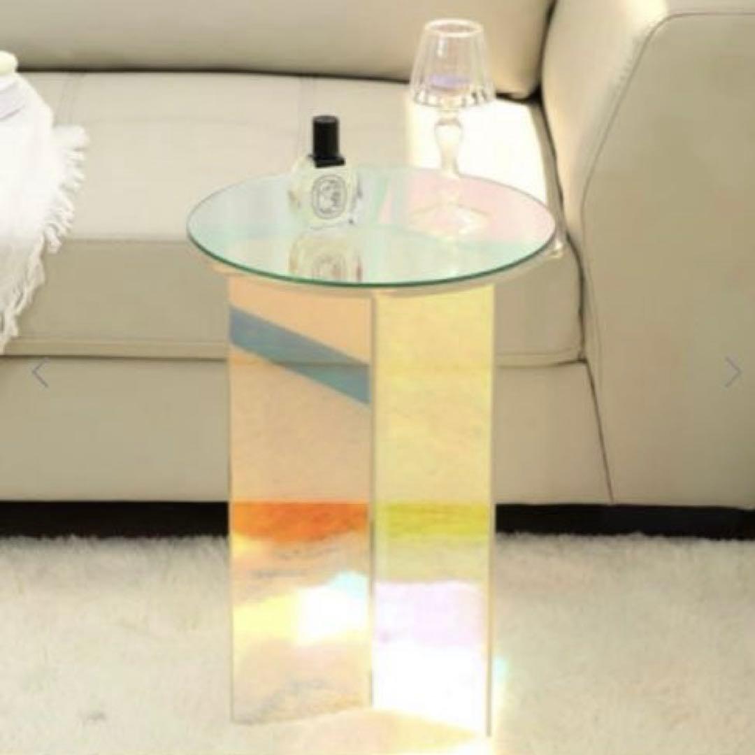 オーロラ ホログラム 韓国風アクリル円形ミニサイドテーブル