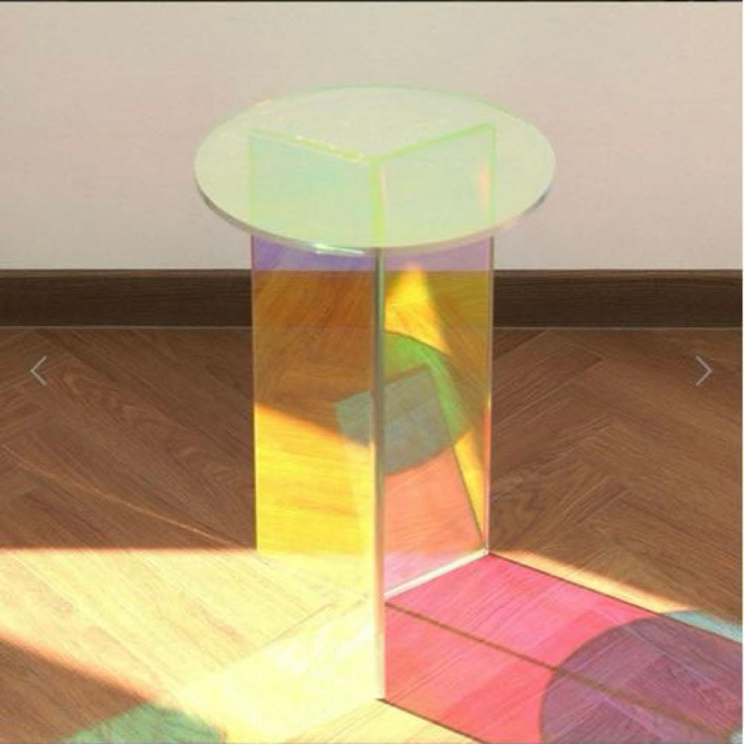 オーロラ ホログラム 韓国風アクリル円形ミニサイドテーブル