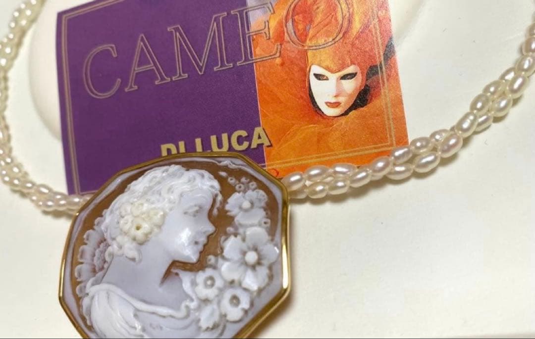 ディルーカ カメオブローチ 淡水パールネックレス K18セット＋フルラ二点