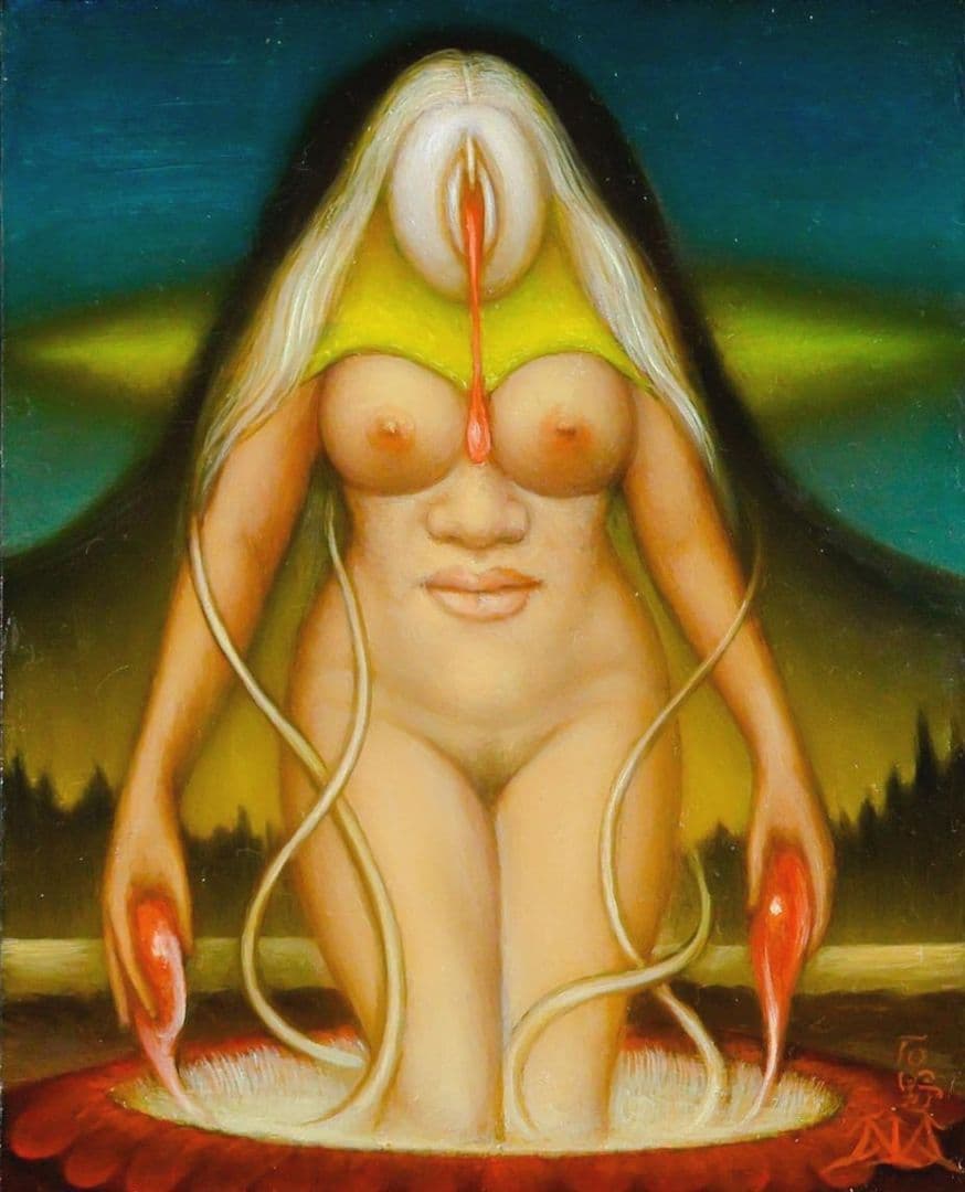 【真作】石野守一　無題　板に油彩