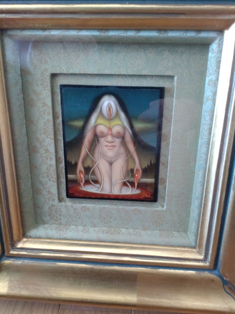 【真作】石野守一　無題　板に油彩