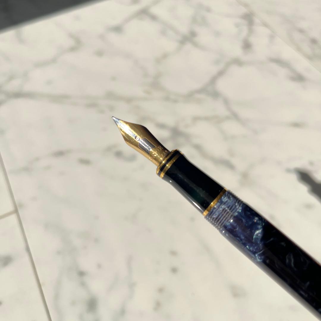 K18美品PARKER デュオフォールドネイビー マーブル万年筆 専用ケース付き