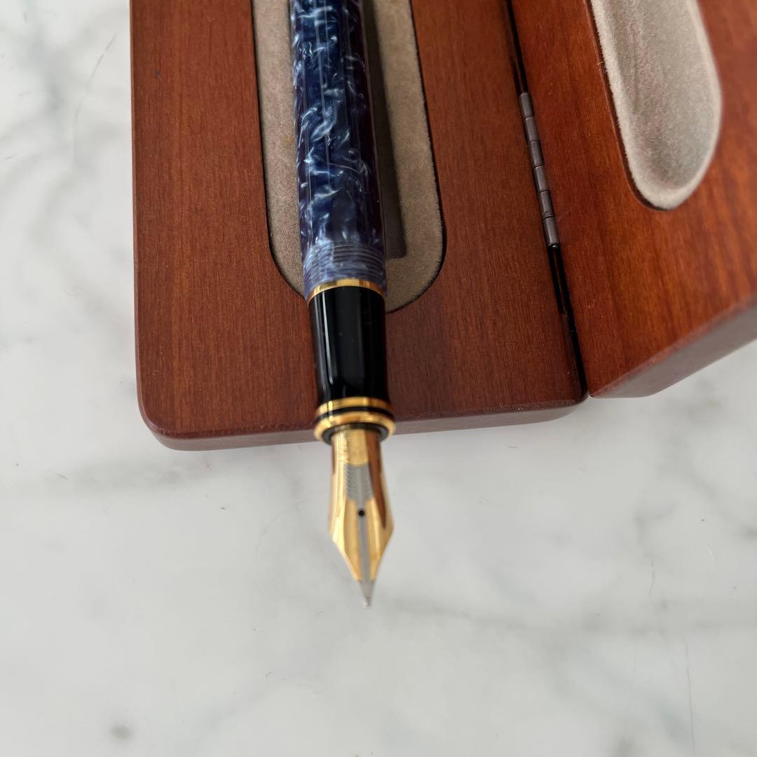 K18美品PARKER デュオフォールドネイビー マーブル万年筆 専用ケース付き