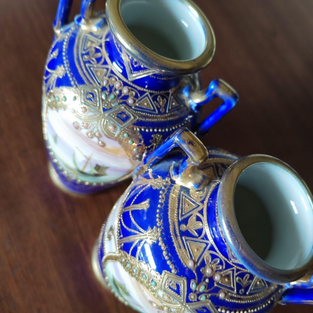 #オールドノリタケ#アンティーク#食器#花瓶#コバルトブルー#金盛り