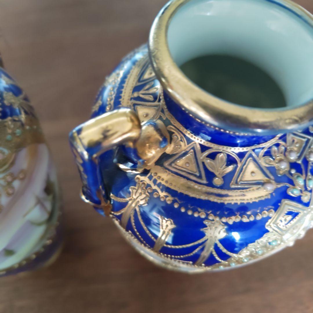 #オールドノリタケ#アンティーク#食器#花瓶#コバルトブルー#金盛り