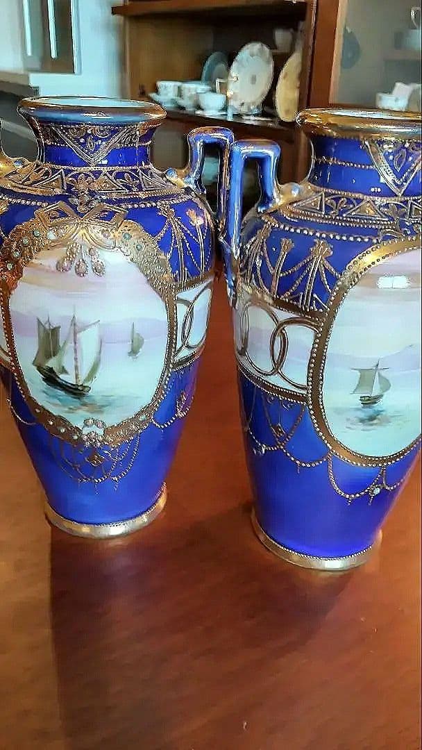 #オールドノリタケ#アンティーク#食器#花瓶#コバルトブルー#金盛り