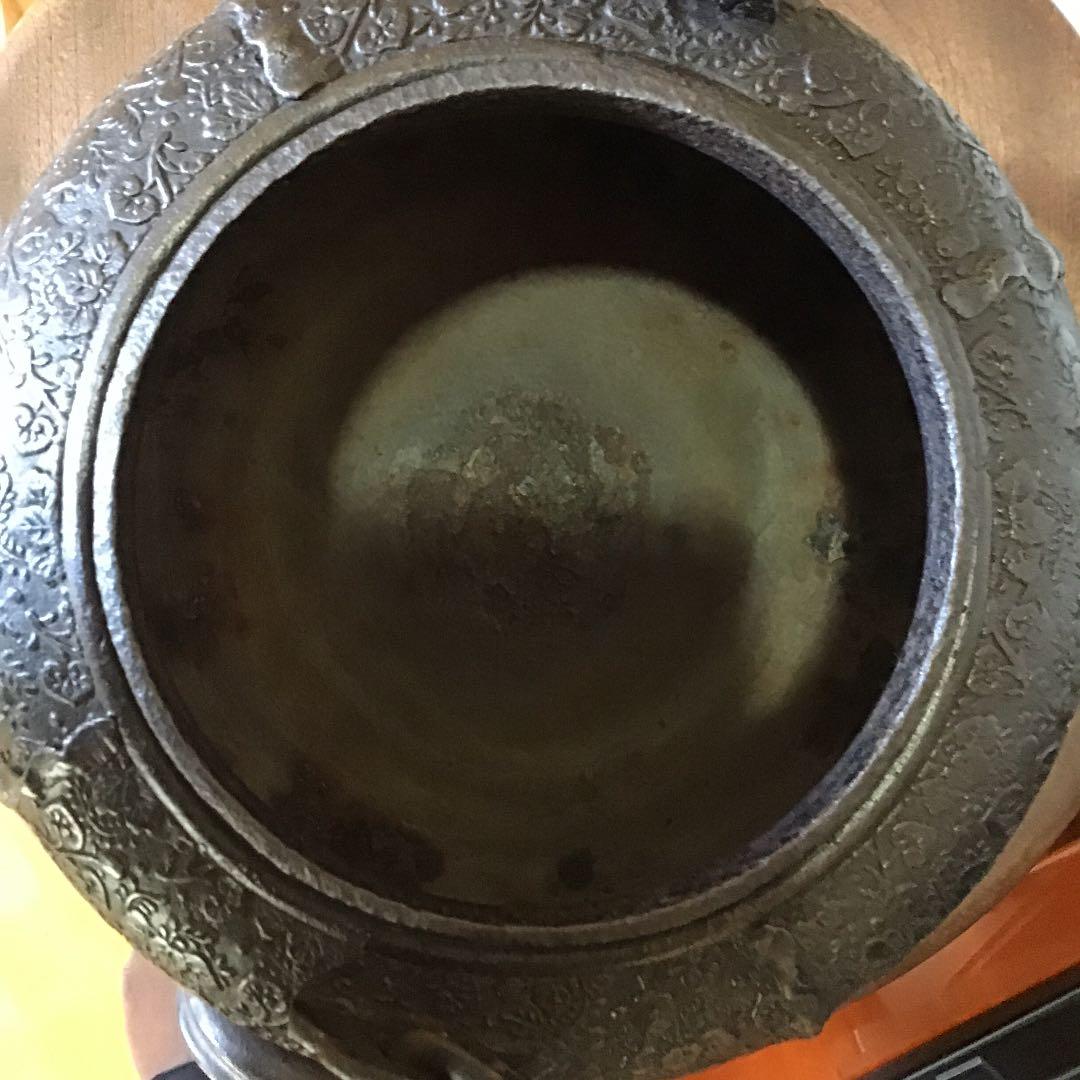 値下‼️江戸期　祥雲堂造　全面花付き二枚葉葵紋桐紋　鉄瓶　龍文堂