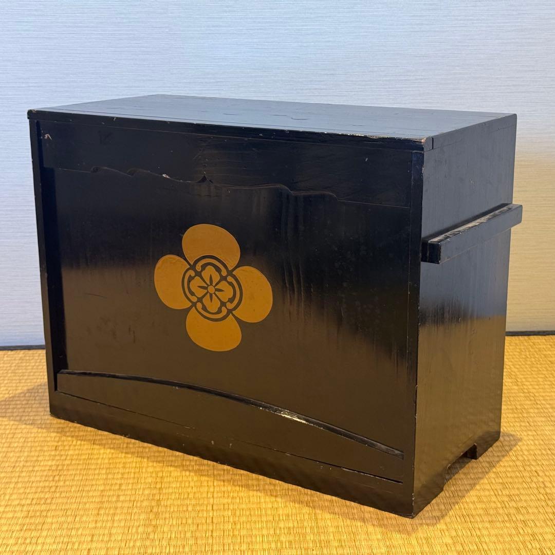 時代漆器 研ぎ出し草花蒔絵 五段重箱 二枚蓋 木瓜紋 保管箱