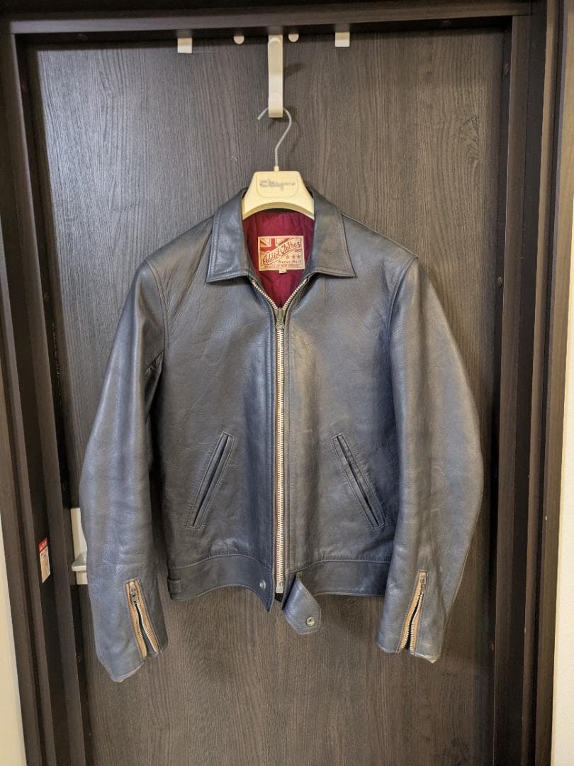 アディクトクローズ　ネイビー レザー シングルライダース