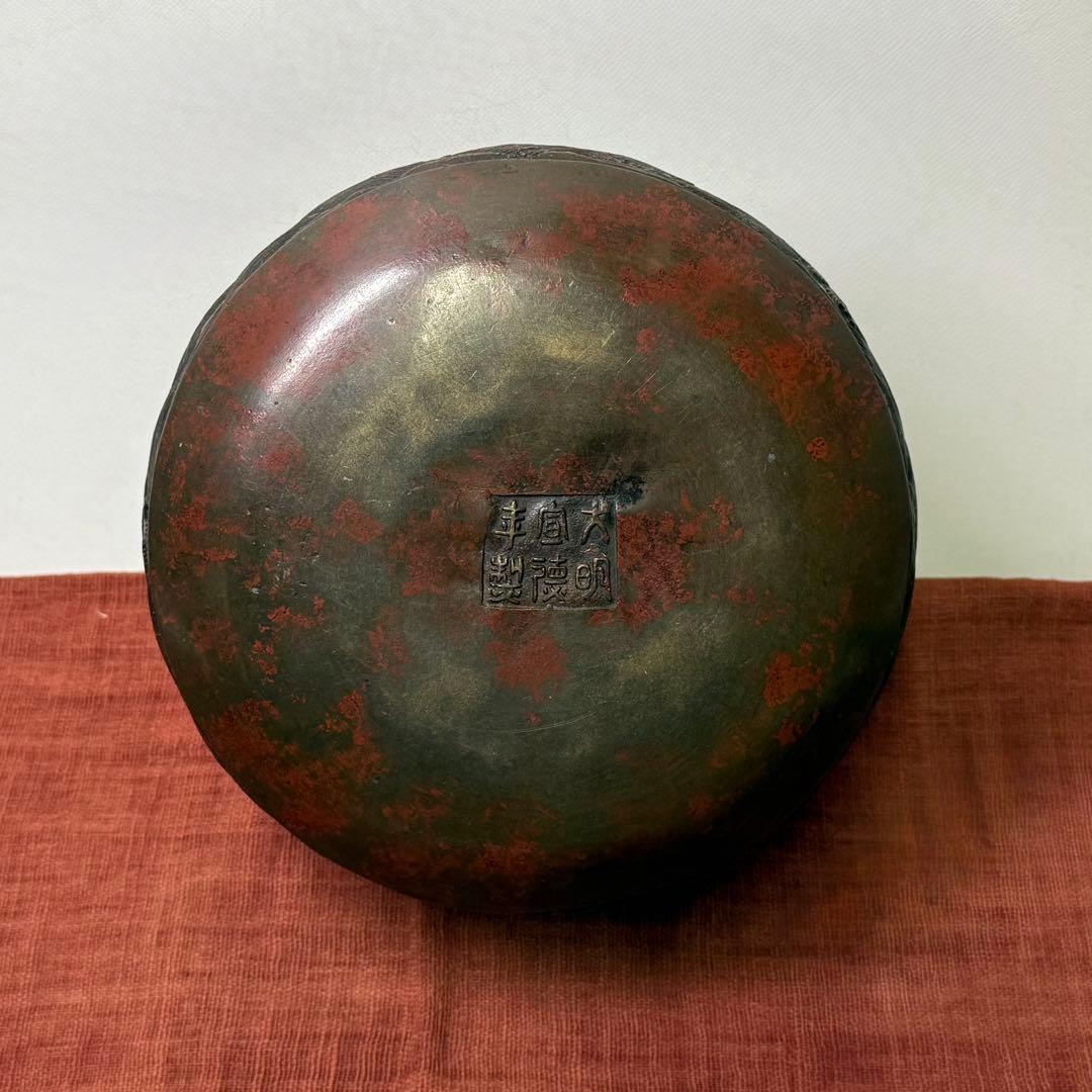 時代 煎茶道具 古銅 建水 大明宣徳年製 こぼし 茶道具