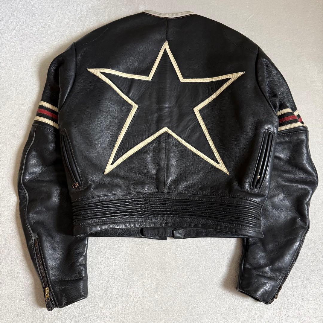 VANSONレザージャケット スター 本革 ブラック 38