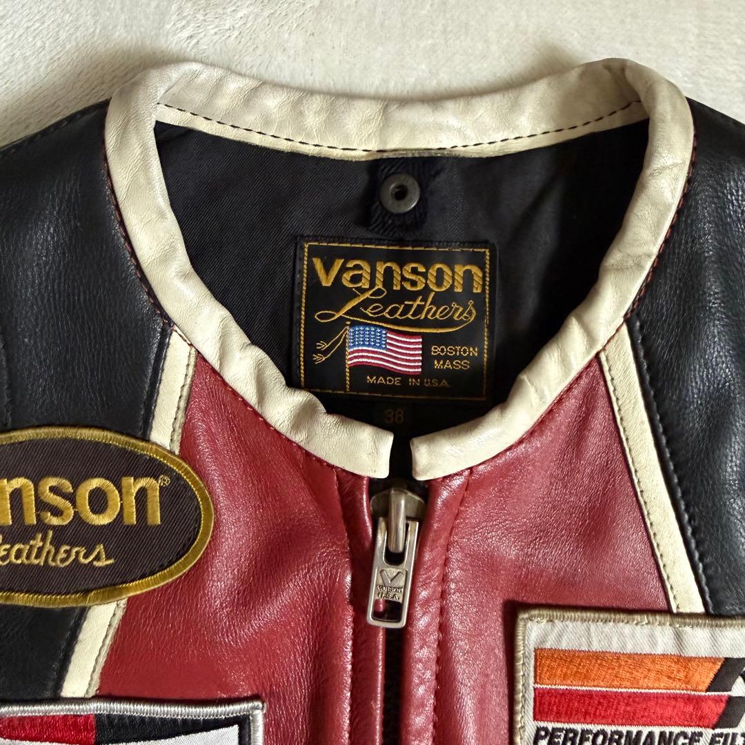 VANSONレザージャケット スター 本革 ブラック 38
