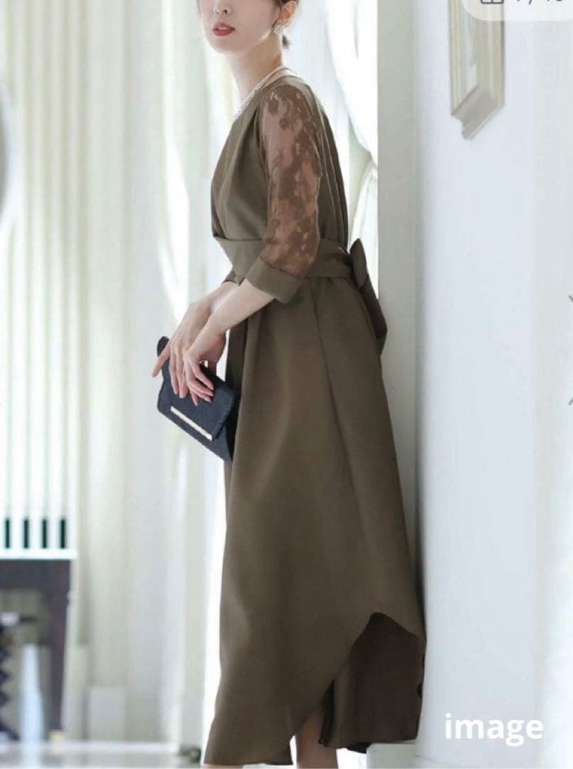 新品未使用✨POUR VOUS パーティーリボンドレス レーススリーブ カーキM