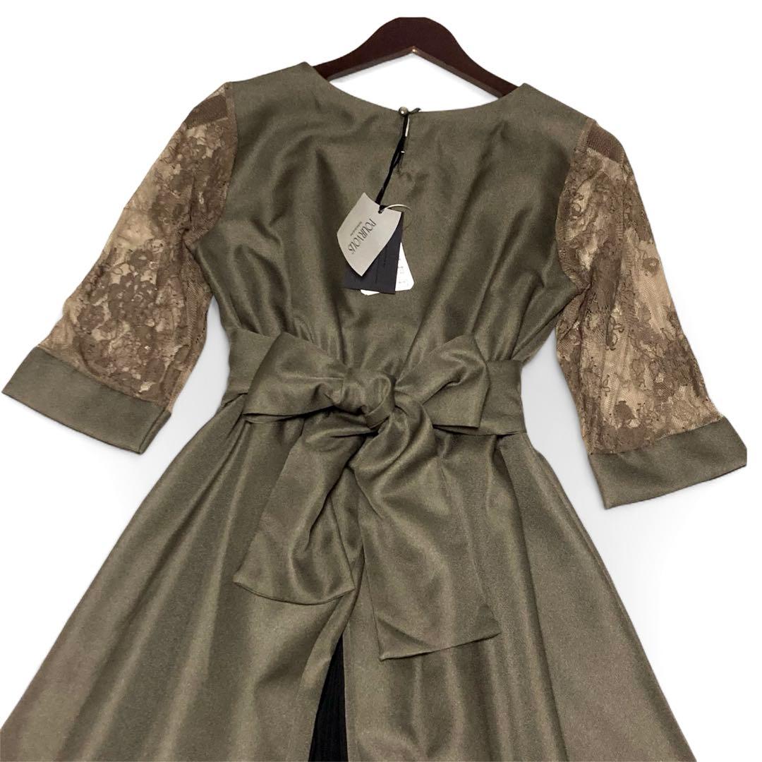 新品未使用✨POUR VOUS パーティーリボンドレス レーススリーブ カーキM
