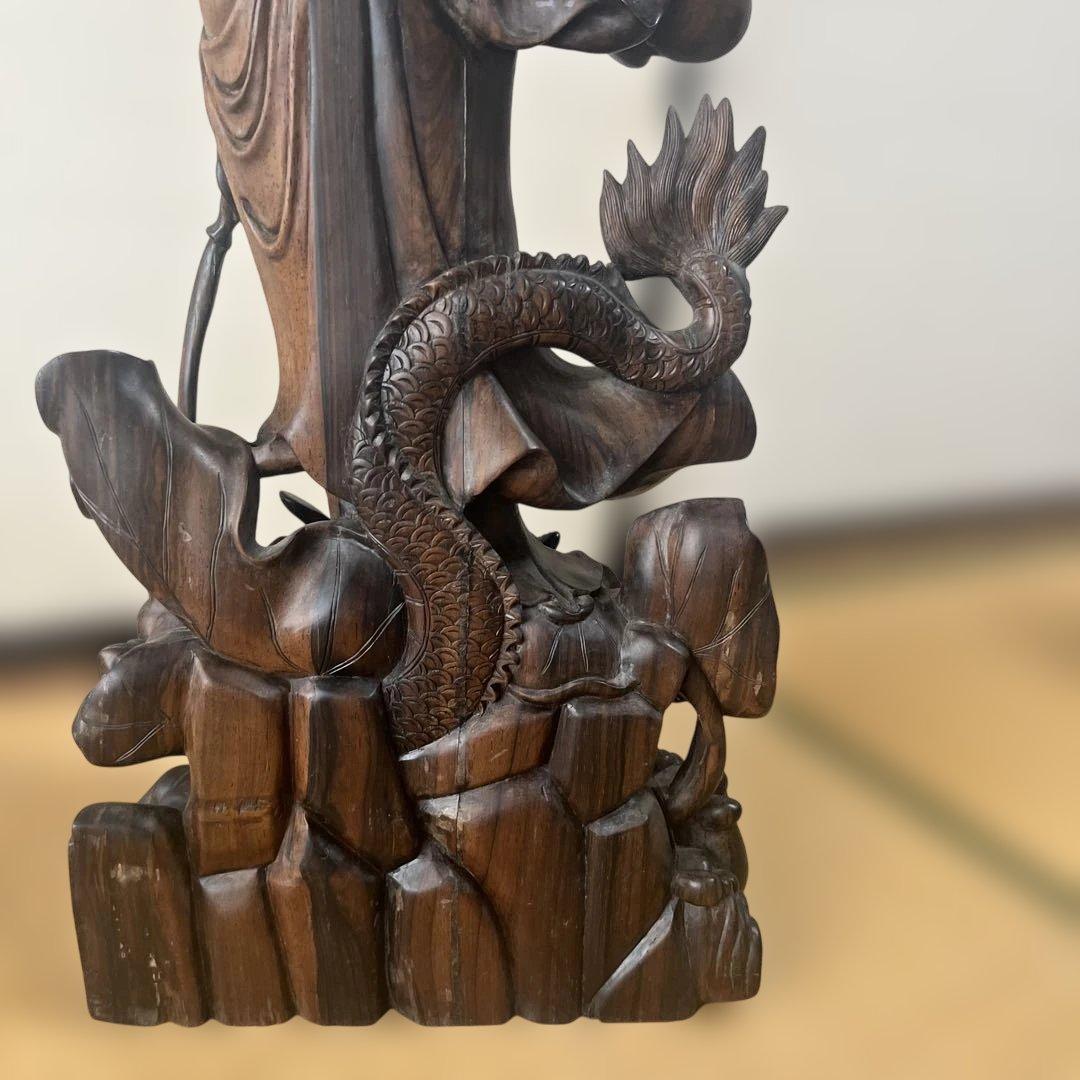 【お値下げ】木彫　観音菩薩　木製　龍　彫刻　仏像　天女　置物　オブジェ