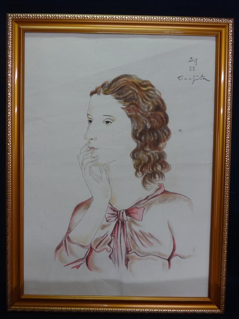 サ*バ様 藤田嗣治 乙女 肉筆・額装・油彩画・洋画・レオナール・フジタ・ft59