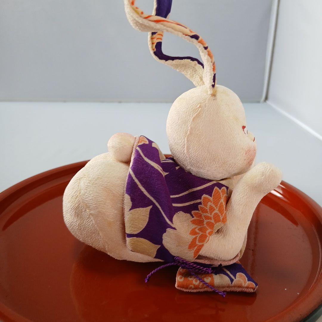 私の手作り/頬杖福耳ウサギ/古布ちりめん/お月見だんご付きセット