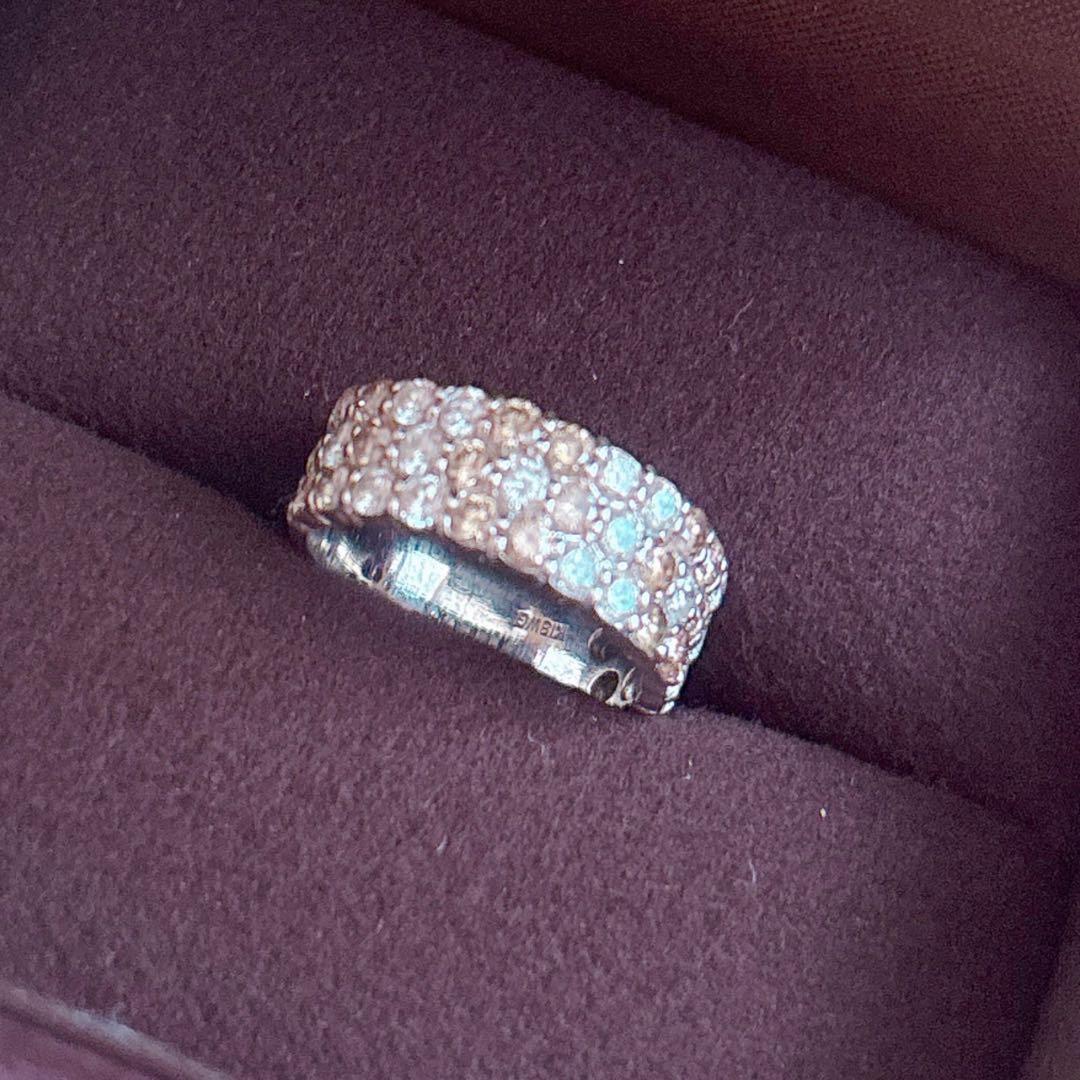 きみさん K18WGダイヤモンド ブラウンダイヤ リング フラワーモチーフ