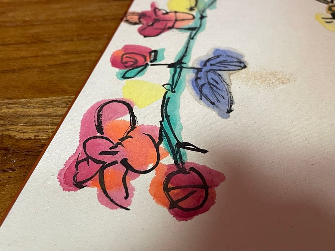 棟方志功『花見寅図』倭絵(肉筆着彩,色紙) 鯉雨印あり ≪模写出品≫ 肉筆保証品