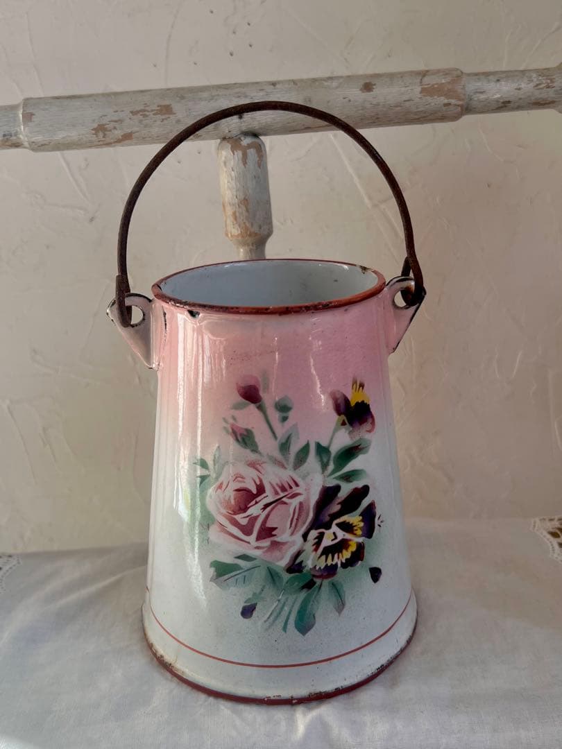 可憐♡アンティークホーロー　JAPY ウェディング　ピンク　ミルクポット