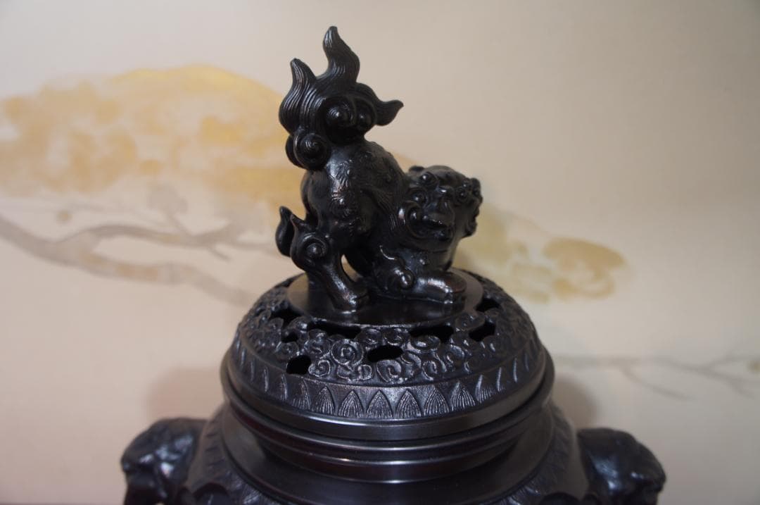 ★美品 未使用 高岡銅器 瑞峰作 新特大 花鳥 高級銅製香炉工芸作家造 送料込み