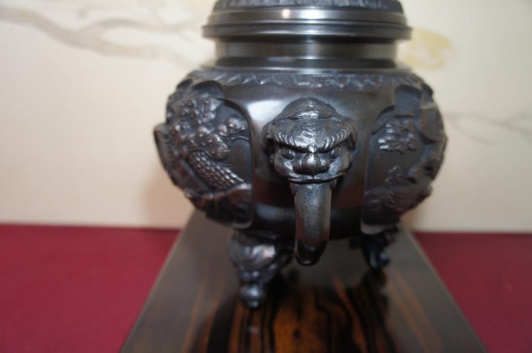 ★美品 未使用 高岡銅器 瑞峰作 新特大 花鳥 高級銅製香炉工芸作家造 送料込み