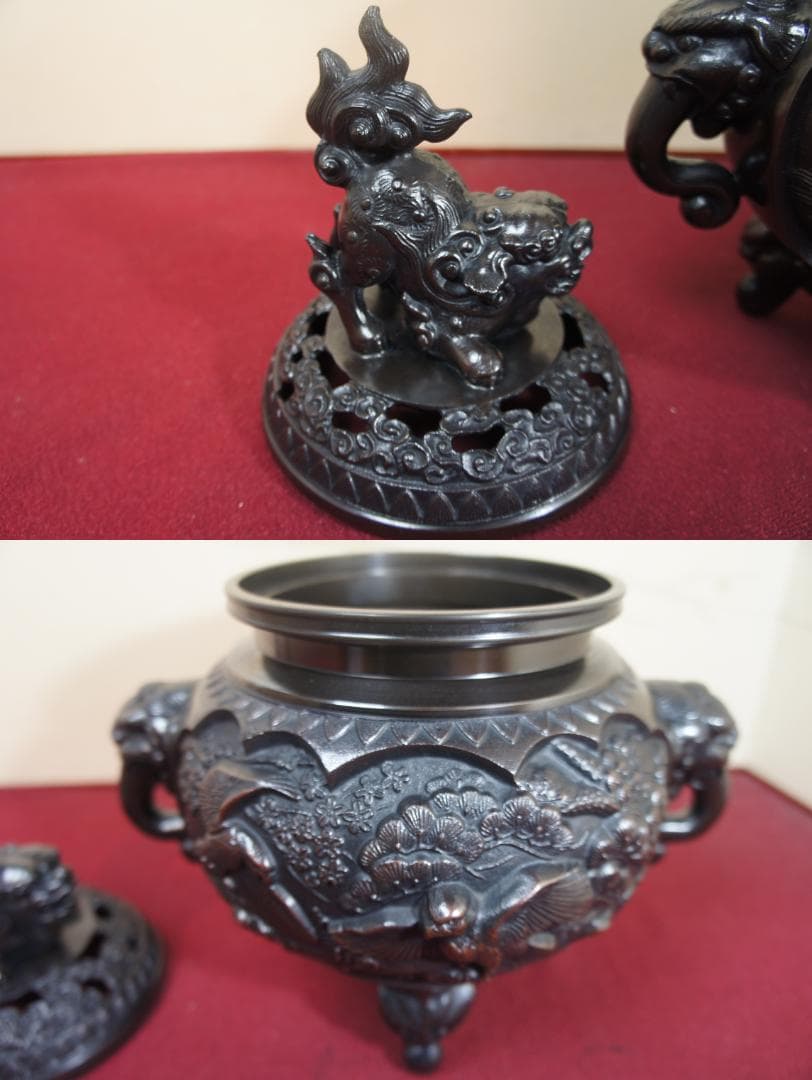 ★美品 未使用 高岡銅器 瑞峰作 新特大 花鳥 高級銅製香炉工芸作家造 送料込み