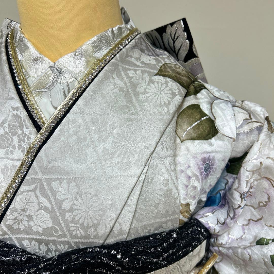 シックなくすみ系グレーの椿と牡丹の振袖フルセット