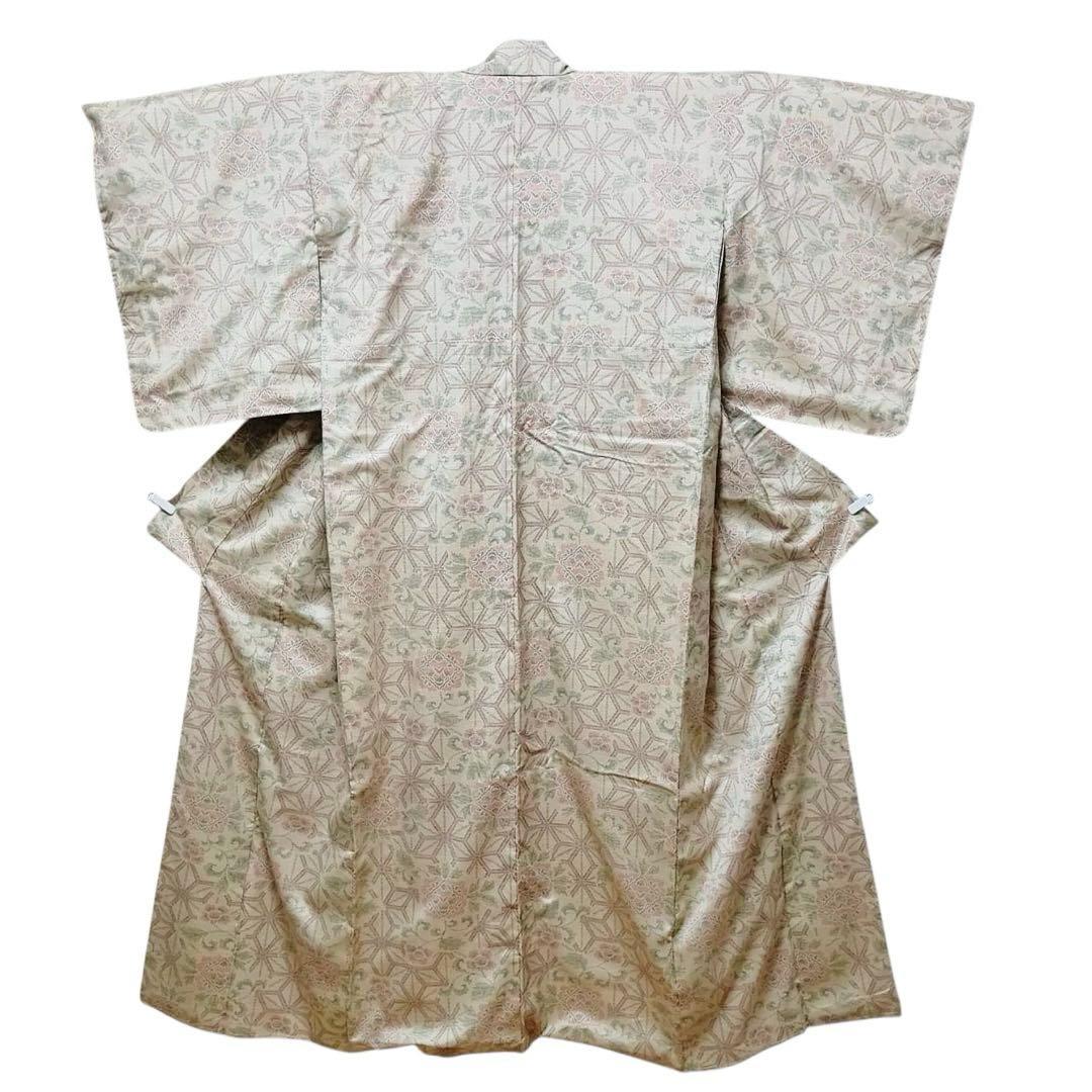 未使用近い　美品　袷　正絹　大島紬系　紬　白紬　小紋　フルセット