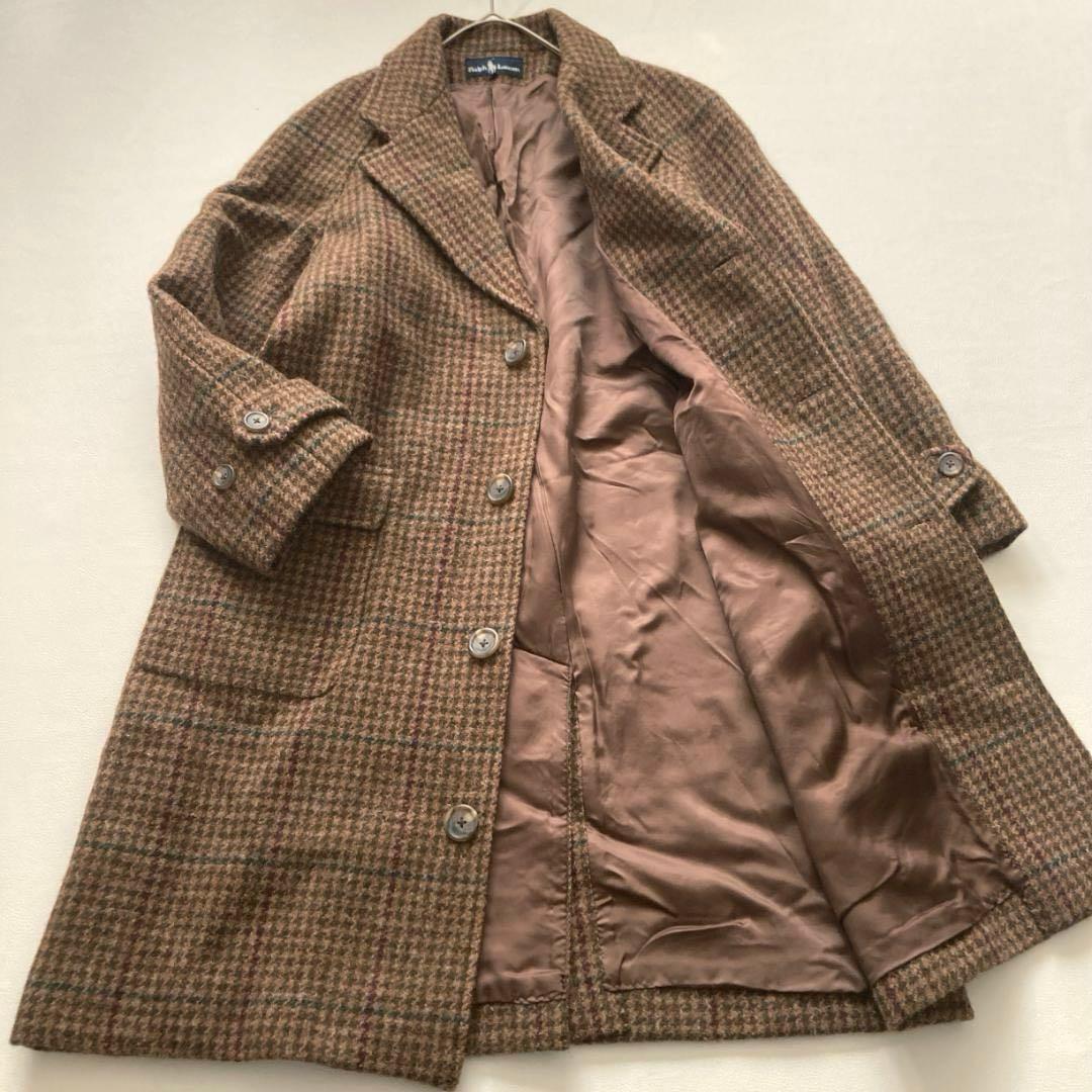 【希少ビンテージ】ラルフローレン　千鳥格子柄 ウール チェスターコート ブラウン