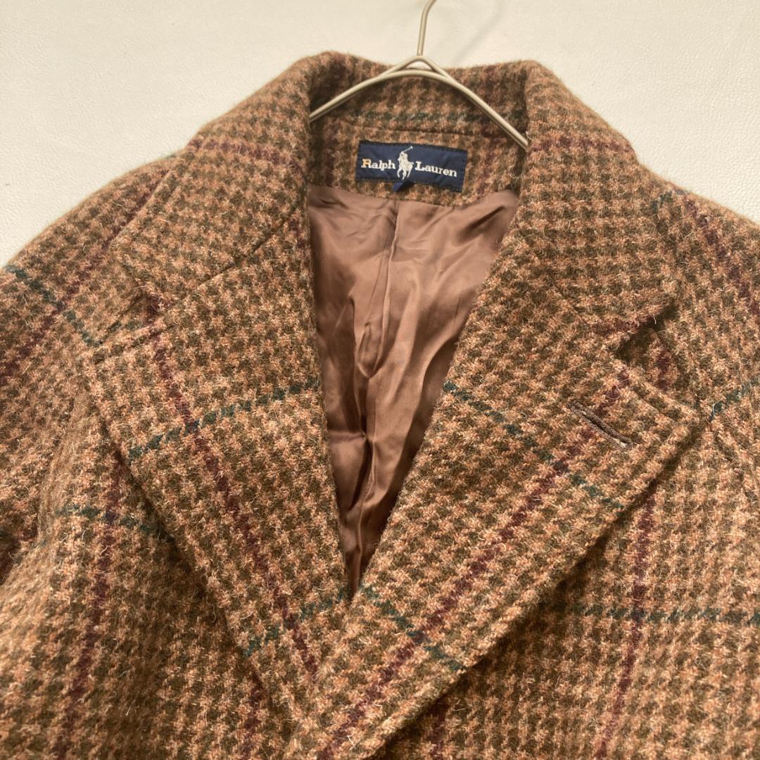 【希少ビンテージ】ラルフローレン　千鳥格子柄 ウール チェスターコート ブラウン