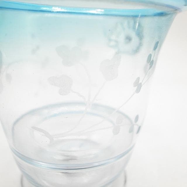 大正ガラス　水色縁　アイスペール　氷入れ　花器