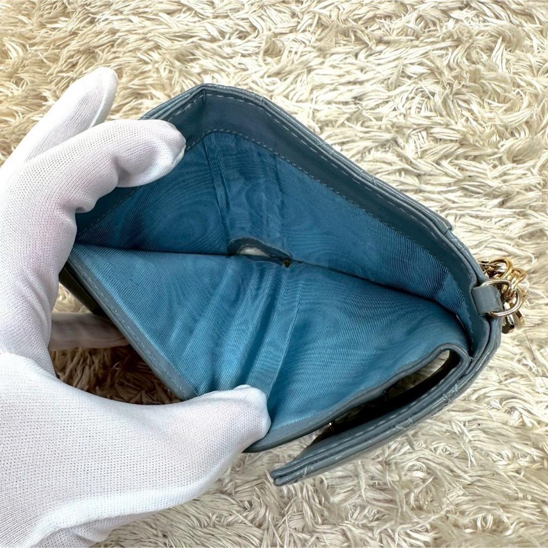 【美品】クリスチャンディオール 三つ折財布 ブルー パテント カナージュ