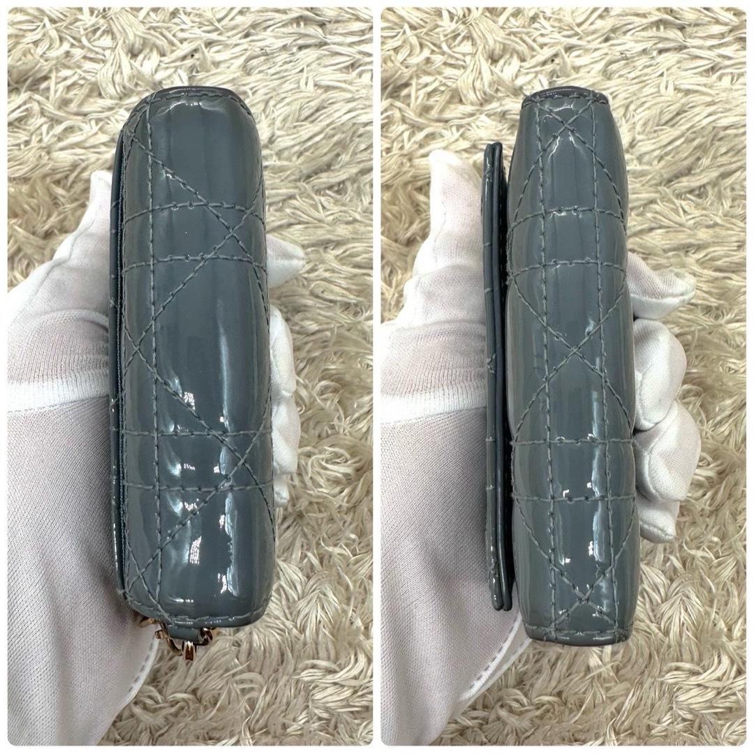 【美品】クリスチャンディオール 三つ折財布 ブルー パテント カナージュ