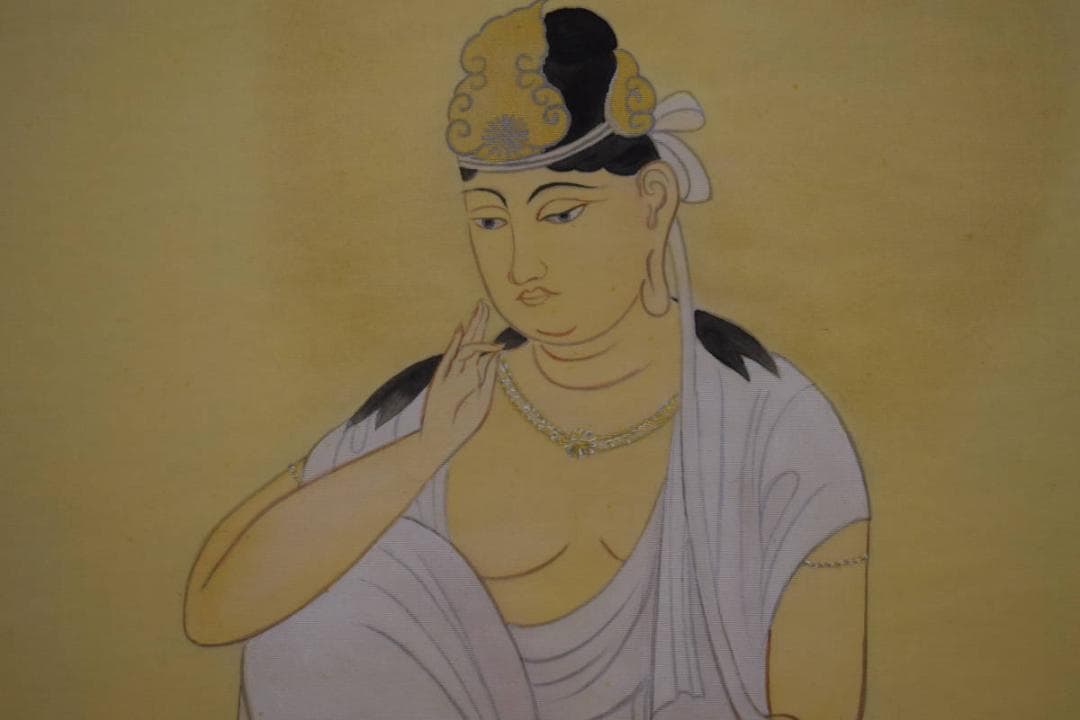 真作/益田雨邨/思惟観音/桐共箱付/布袋屋掛軸HF-450