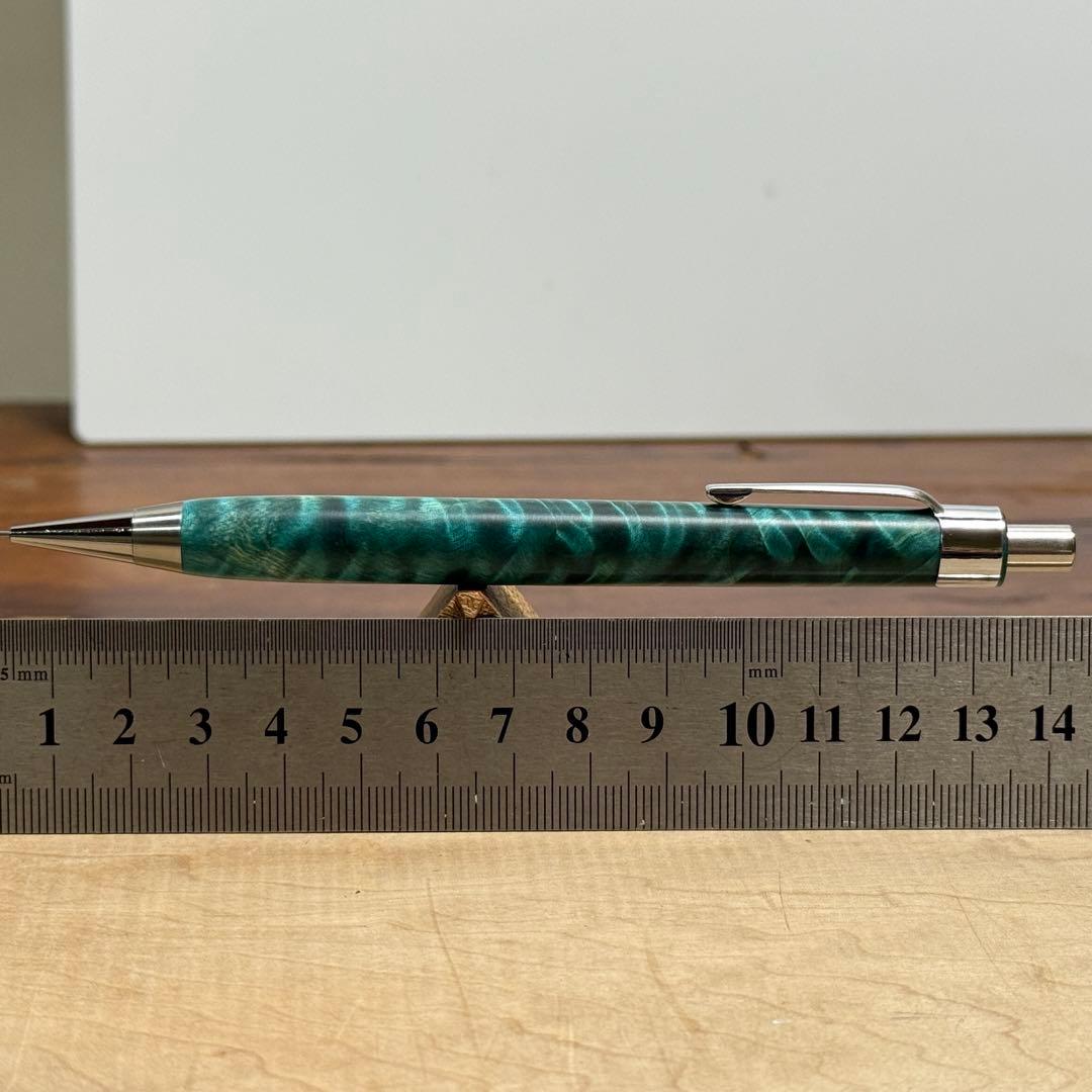 111栃トラ杢スタビ　木製シャーペン　強低重心テーパー　ステンレス　ギラギラ杢