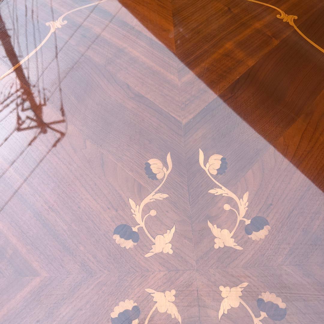 ダイニングテーブル 楕円形　象嵌　イタリア製　ロココ式　猫脚　アンティーク調