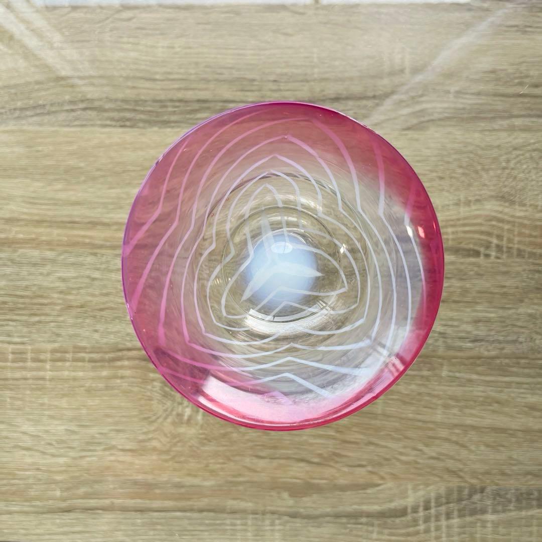 骨董　時代ガラス　超希少　金赤フチ　反り口　澤瀉紋　氷コップ　氷鉢　ウランガラス