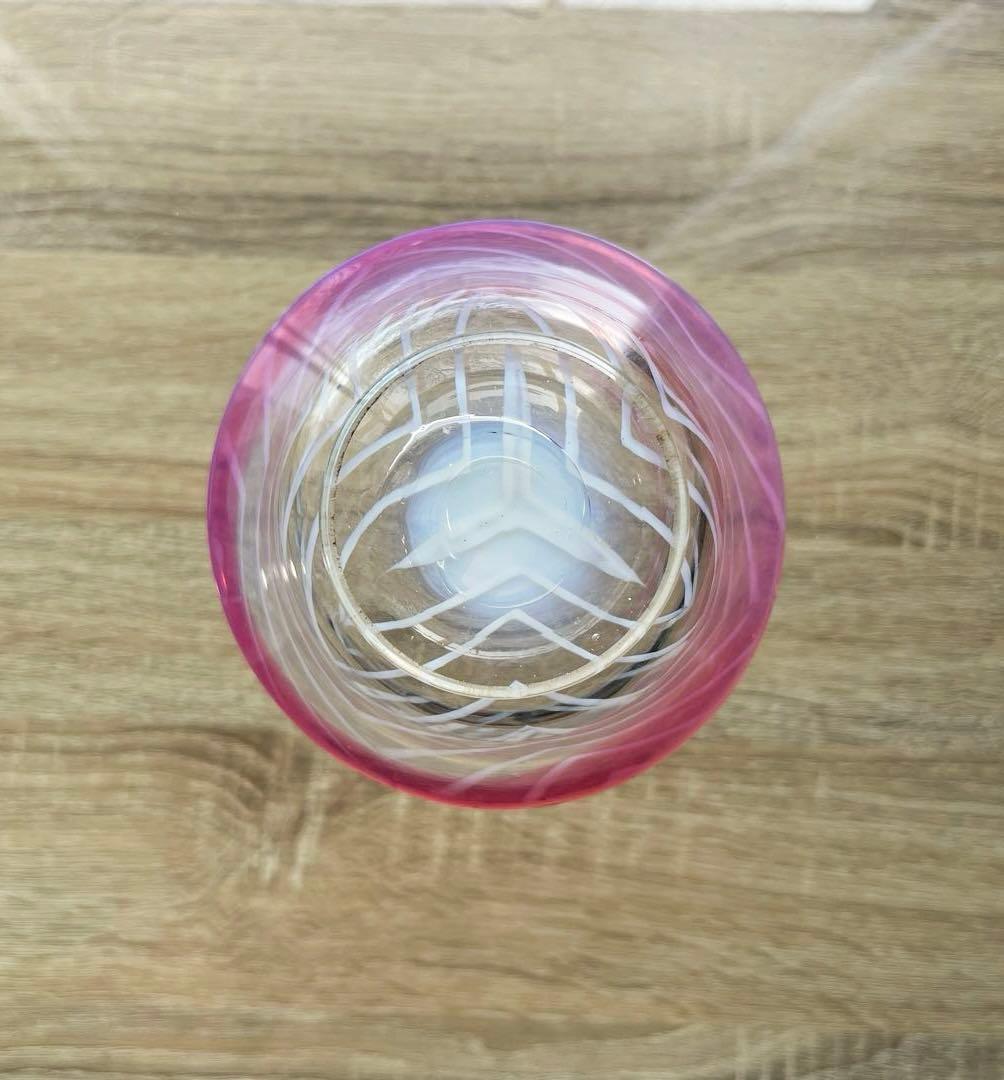 骨董　時代ガラス　超希少　金赤フチ　反り口　澤瀉紋　氷コップ　氷鉢　ウランガラス