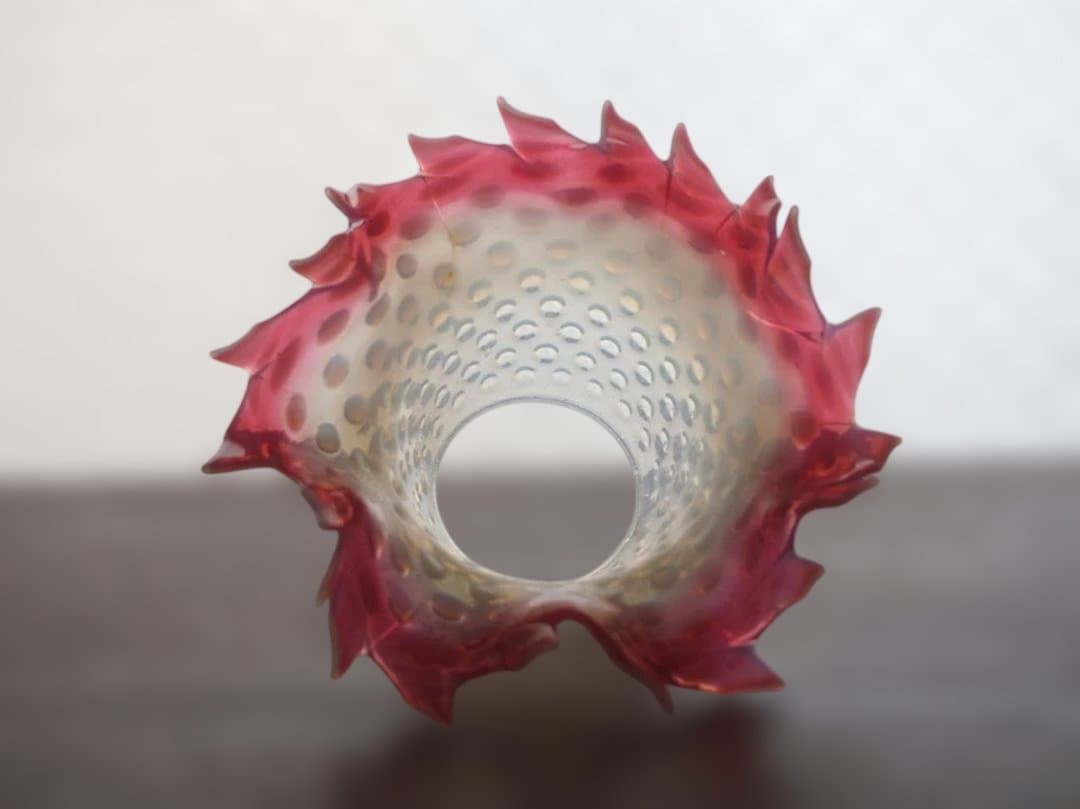 オパールガラス ホブネイル ピンク フリル ランプシェード 吹きガラス/K334