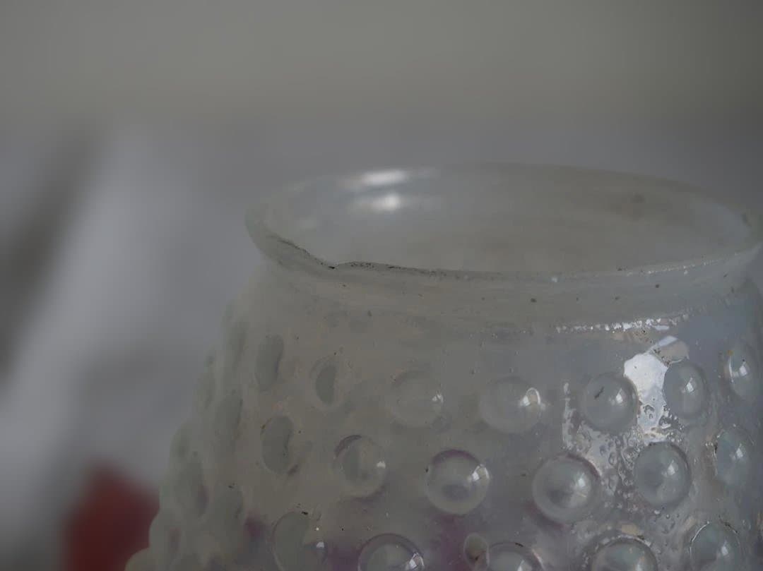 オパールガラス ホブネイル ピンク フリル ランプシェード 吹きガラス/K334