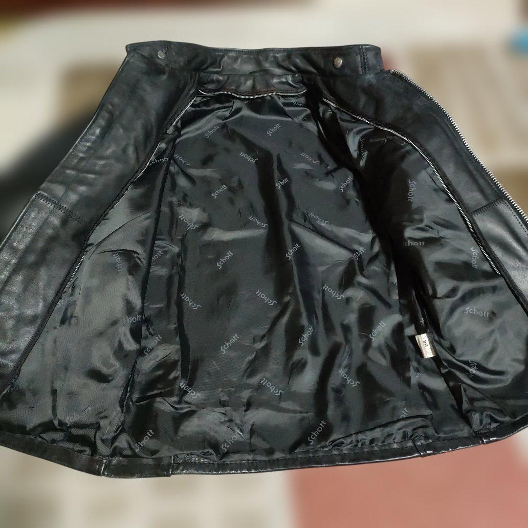 ク*ン様 人気定番Schot641t立ち襟シングルライダースジャケット ３６交換