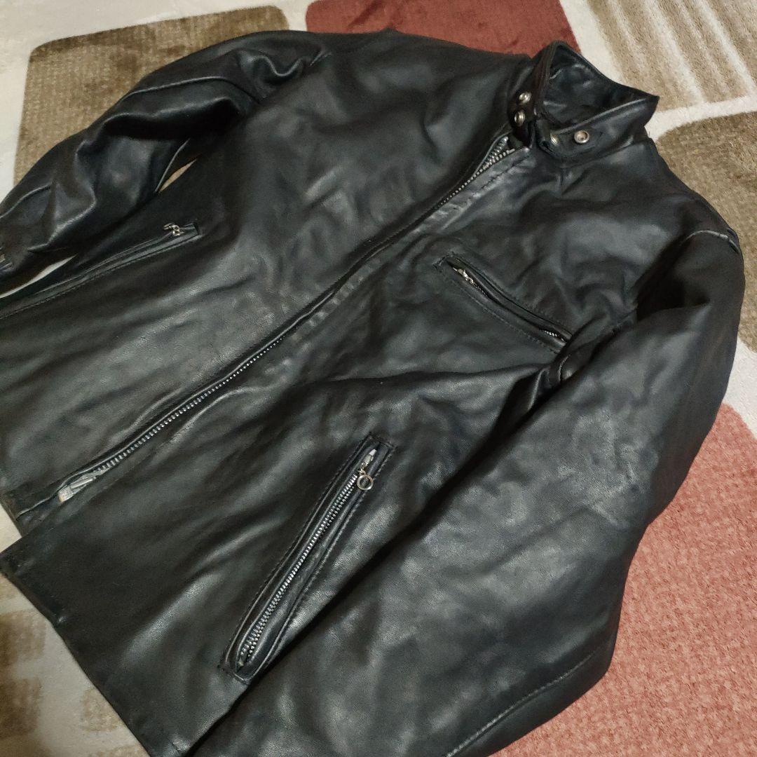 ク*ン様 人気定番Schot641t立ち襟シングルライダースジャケット ３６交換