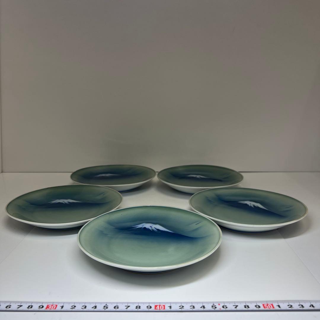 明治時代　深川製　富士図中皿5枚　直径約17.5㎝　東Y7-1104☆2Fタカオ