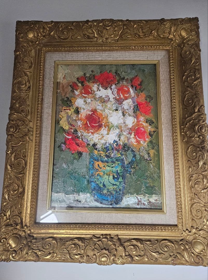 渡部ひでき　薔薇　油彩画　厚塗りの絵具　洋画