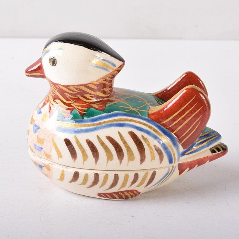 茶道具　京焼　橋本喜泉造　色絵　鴛鴦　香合　共箱　V　7566